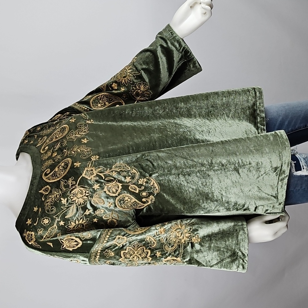 Soft Surroundings Olive Green Velvet Embroidered Tunic - Picture 2 of 16